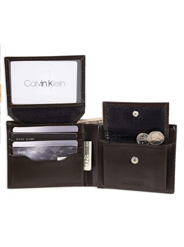 [熱門之選] Calvin Klein Men's RFID Blocking Leather Bifold Coin Wallet- Brown